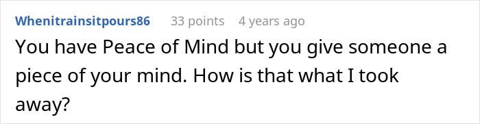 A comment on a dog owner's worst nightmare, highlighting a play on words about peace of mind. A comment on a dog owner's worst nightmare, highlighting a play on words about peace of mind.