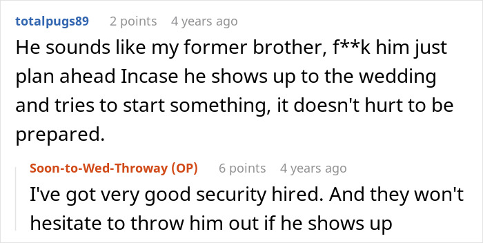A screenshot showing comments about an entitled man planning to propose at his brother's wedding.