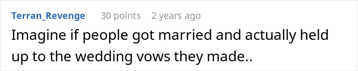 A comment about a man carrying the family, suggesting people should uphold wedding vows despite a sick wife.