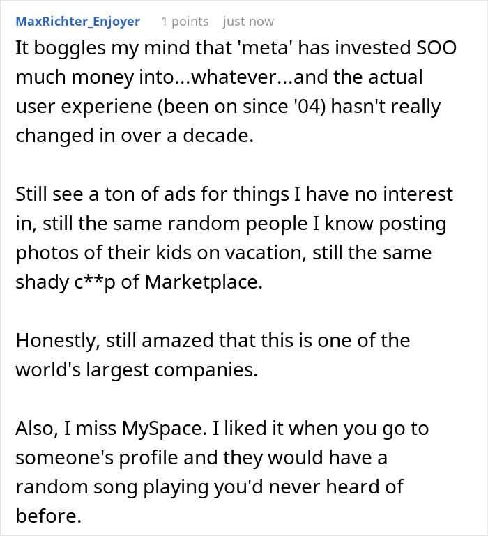 A screenshot showing a Reddit comment discussing Meta's investment in AI and its impact on the ex-Meta worker and their team. A screenshot showing a Reddit comment discussing Meta's investment in AI and its impact on the ex-Meta worker and their team.