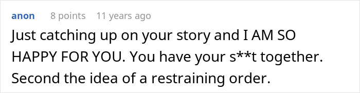 Screenshot of a comment, expressing joy for a woman having her life together after breaking up with a childish BF, escaping misery. Screenshot of a comment, expressing joy for a woman having her life together after breaking up with a childish BF, escaping misery.