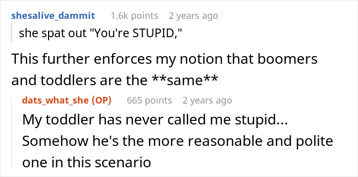 A screenshot of a comment comparing boomers to toddlers after xenophobic remarks and defeat. A screenshot of a comment comparing boomers to toddlers after xenophobic remarks and defeat.