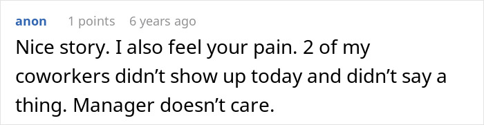 A comment about a lazy manager and a student worker, where the manager doesn't care about absent coworkers.