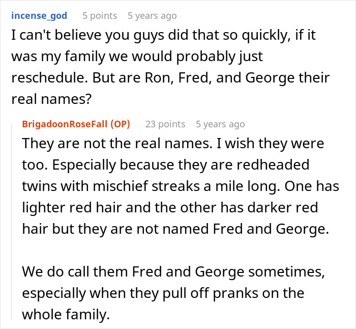 A Reddit comment asks about the real names of the wedding guests who helped save the day. A Reddit comment asks about the real names of the wedding guests who helped save the day.