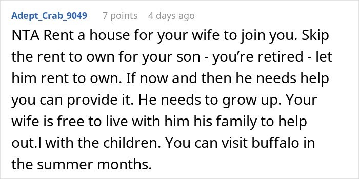 A white background with black text providing advice about financially supporting son in his 40s. A white background with black text providing advice about financially supporting son in his 40s.