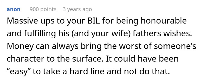 Screenshot of a comment about a brother being honourable and fulfilling his late fathers wishes for his daughter's inheritance. Screenshot of a comment about a brother being honourable and fulfilling his late fathers wishes for his daughter's inheritance.