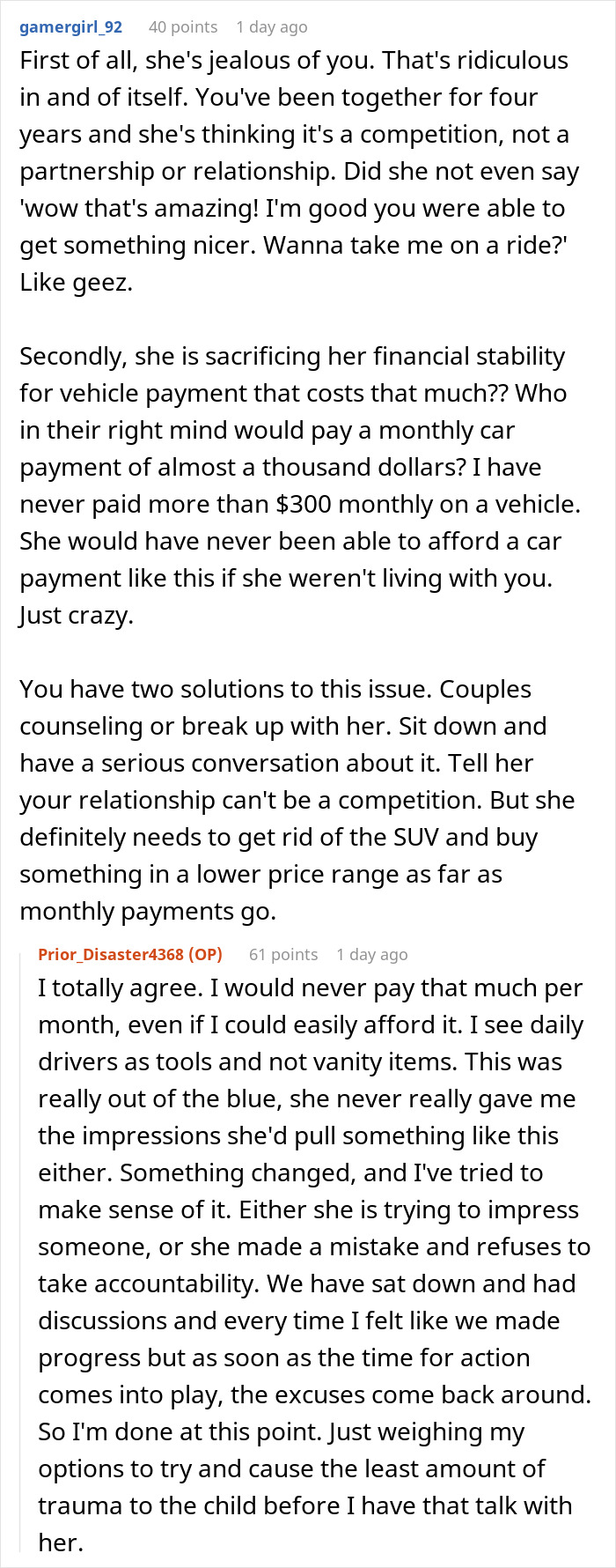 Man Buys A Newer Car And It Upsets GF, She Ruins The Relationship With Her Stupid Revenge