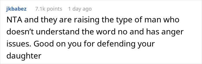 Man punishes nephew for punching his baby daughter. A comment supports the man for defending his daughter.