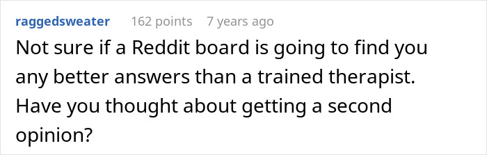 A Reddit comment suggesting therapy for a man who pressured his wife to have children.