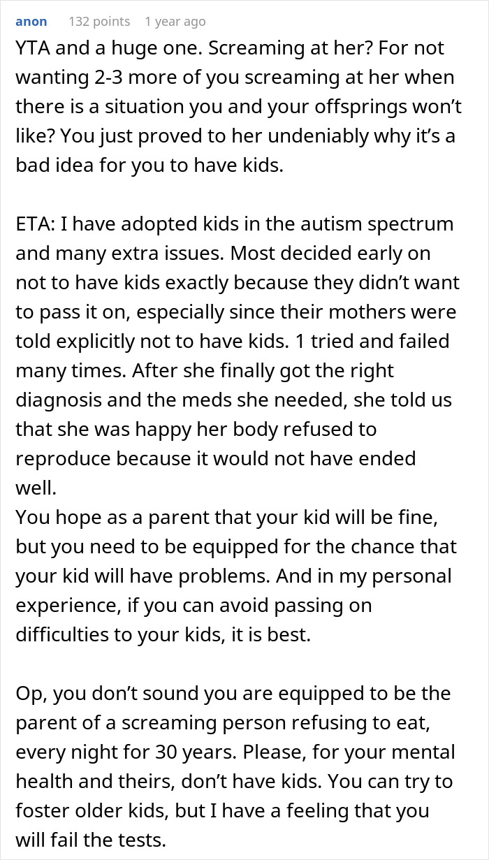 A Reddit comment details struggles with autism diagnosis, impacting decisions about having kids. A Reddit comment details struggles with autism diagnosis, impacting decisions about having kids.