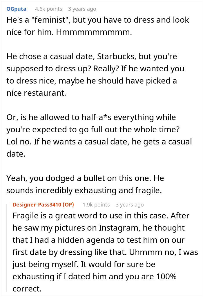 Comments discussing a woman left baffled after a guy cancels their date due to a theory from her Instagram photos. Comments discussing a woman left baffled after a guy cancels their date due to a theory from her Instagram photos.