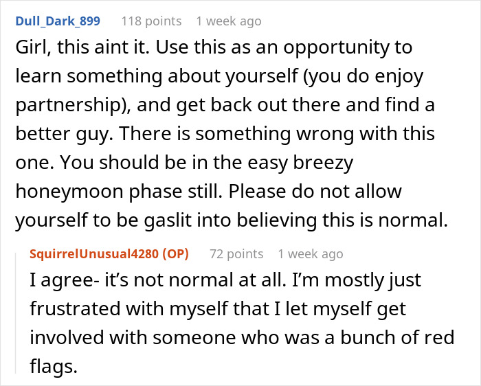 Another comment for GF regarding BF's crucial 10-day trip detail, advising her to move on.