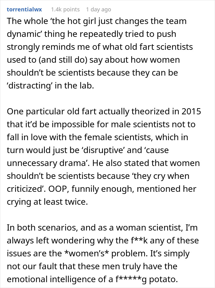 Airsoft Leader: Reddit comment comparing airsoft team dynamic to women scientists, touching on dress code and sexism. Airsoft Leader: Reddit comment comparing airsoft team dynamic to women scientists, touching on dress code and sexism.
