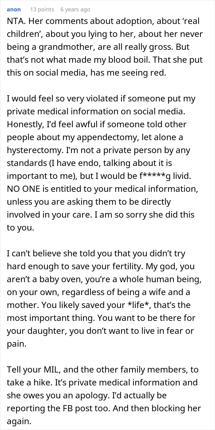 Woman Hides Hysterectomy From MIL For 18 Months, All Hell Breaks Loose When She Finally Finds Out Woman Hides Hysterectomy From MIL For 18 Months, All Hell Breaks Loose When She Finally Finds Out