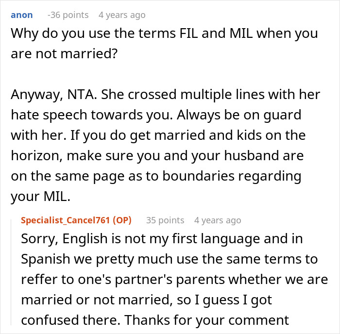 A screenshot of a Reddit comment regarding the use of FIL and MIL terms in the context of the autistic guy's situation. A screenshot of a Reddit comment regarding the use of FIL and MIL terms in the context of the autistic guy's situation.