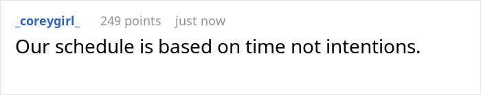 A Reddit comment stating, Our schedule is based on time not intentions, relevant to entitled tourists. A Reddit comment stating, Our schedule is based on time not intentions, relevant to entitled tourists.