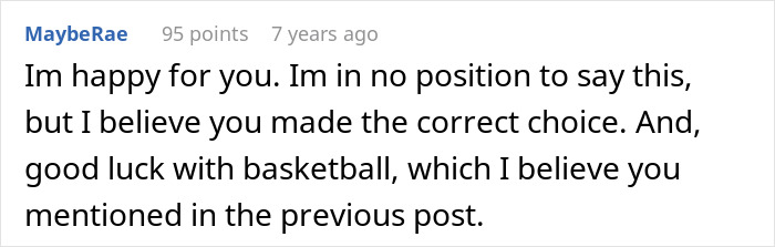 A Reddit comment expressing happiness for a teen who refused to donate his lung to his mom and made a difficult choice. A Reddit comment expressing happiness for a teen who refused to donate his lung to his mom and made a difficult choice.