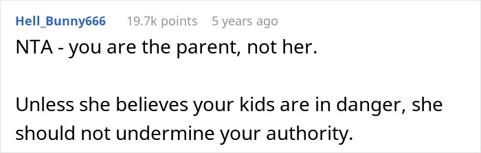 A screenshot of a Reddit comment about a nanny violating boundaries, emphasizing the parent's authority.