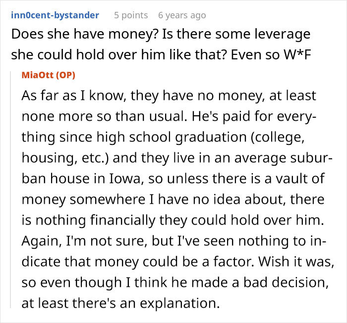 A user comments on a post about a future mother-in-law calling a woman 'defective' and trying to stop her son's marriage.