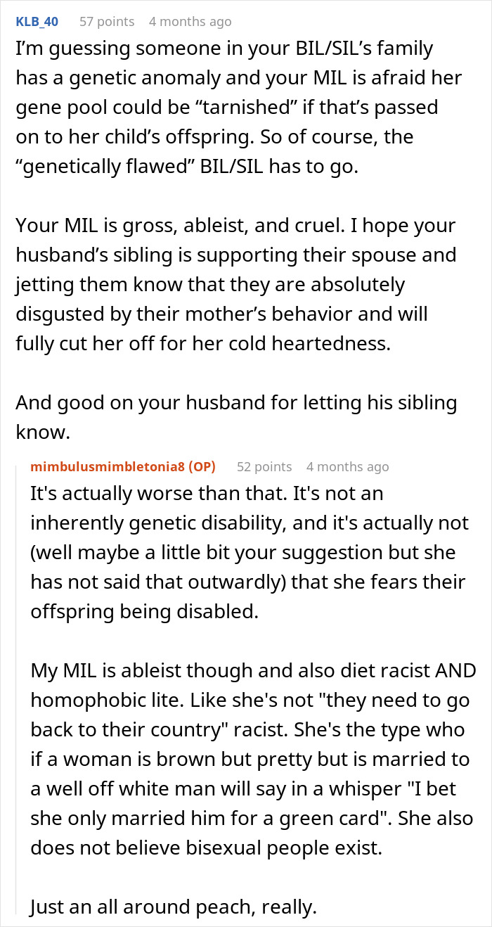 A screenshot of a detailed comment thread about a gossiping mom and her horrible comments.