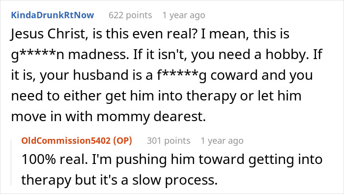 Comment section discussing the MIL's attempt to evict DIL, with original poster confirming the story's reality.