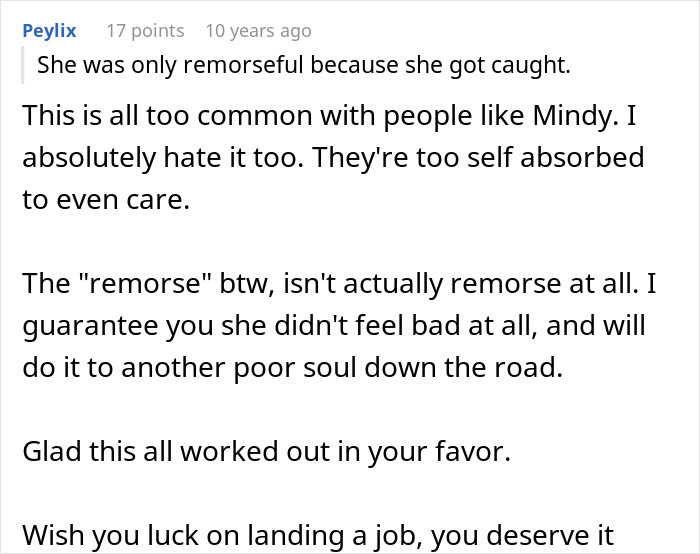 A comment offering advice for the woman who gets used, explaining the older friend's behavior and wishing her luck.
