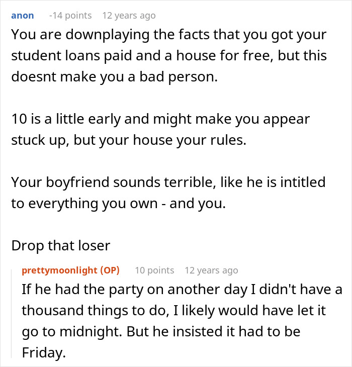 A Reddit comment advises a woman to break up with her childish BF, calling him terrible and entitled. A Reddit comment advises a woman to break up with her childish BF, calling him terrible and entitled.