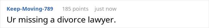 A user suggests needing a divorce lawyer, referencing the scenario of the missing business sign and related deception. A user suggests needing a divorce lawyer, referencing the scenario of the missing business sign and related deception.