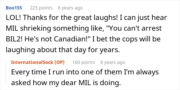 A screenshot of comments with reactions to the groom's mom and her family banned from the wedding.