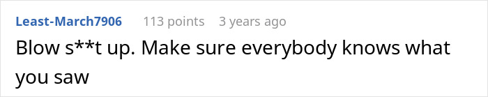 A woman discovers her husband and sister completely naked in her home. This image displays a comment suggesting to tell everyone what she saw.