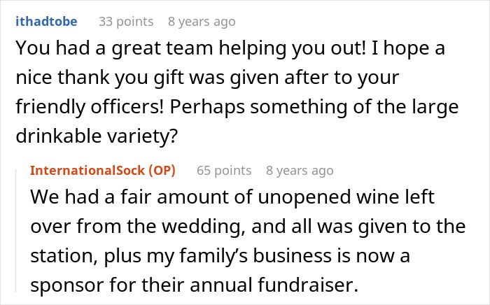 A screenshot with comments discussing the after-effects of the groom's mom being banned from the wedding.