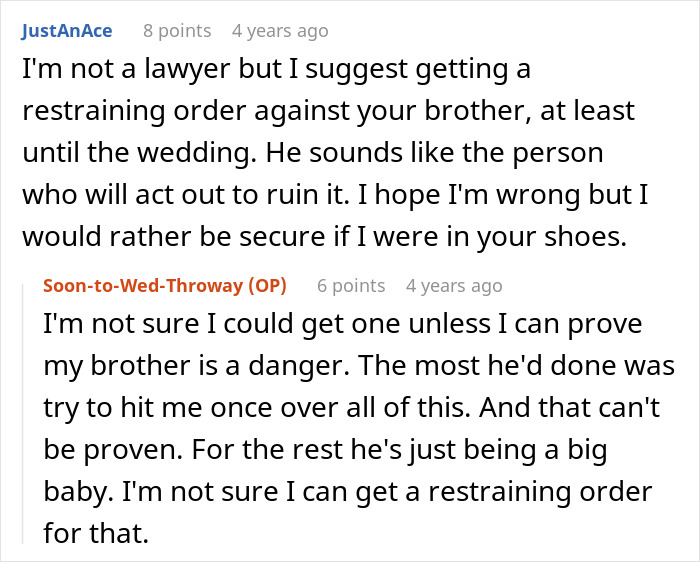 A user suggesting a restraining order against the entitled man, and the original poster's doubts about proving a danger.