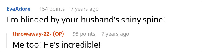 A screenshot displaying a Reddit comment praising the husband after the family dinner incident and insult to pregnant wife.