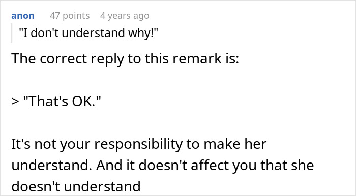 A comment on an entitled man proposing at a brother's wedding, giving advice on how to respond to others' lack of understanding.