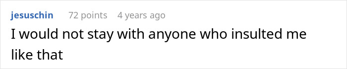 A comment from jesusuchin saying they wouldn't stay with someone who insulted them regarding grandbabies.