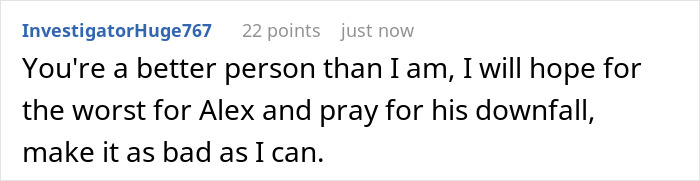A screenshot of a Reddit comment showing support for the original poster and expressing hope for the downfall of the person who copied the business. A screenshot of a Reddit comment showing support for the original poster and expressing hope for the downfall of the person who copied the business.