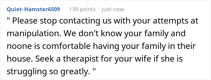 A screenshot of a Reddit comment advising the delulu mom's family to stop attempts at manipulation.