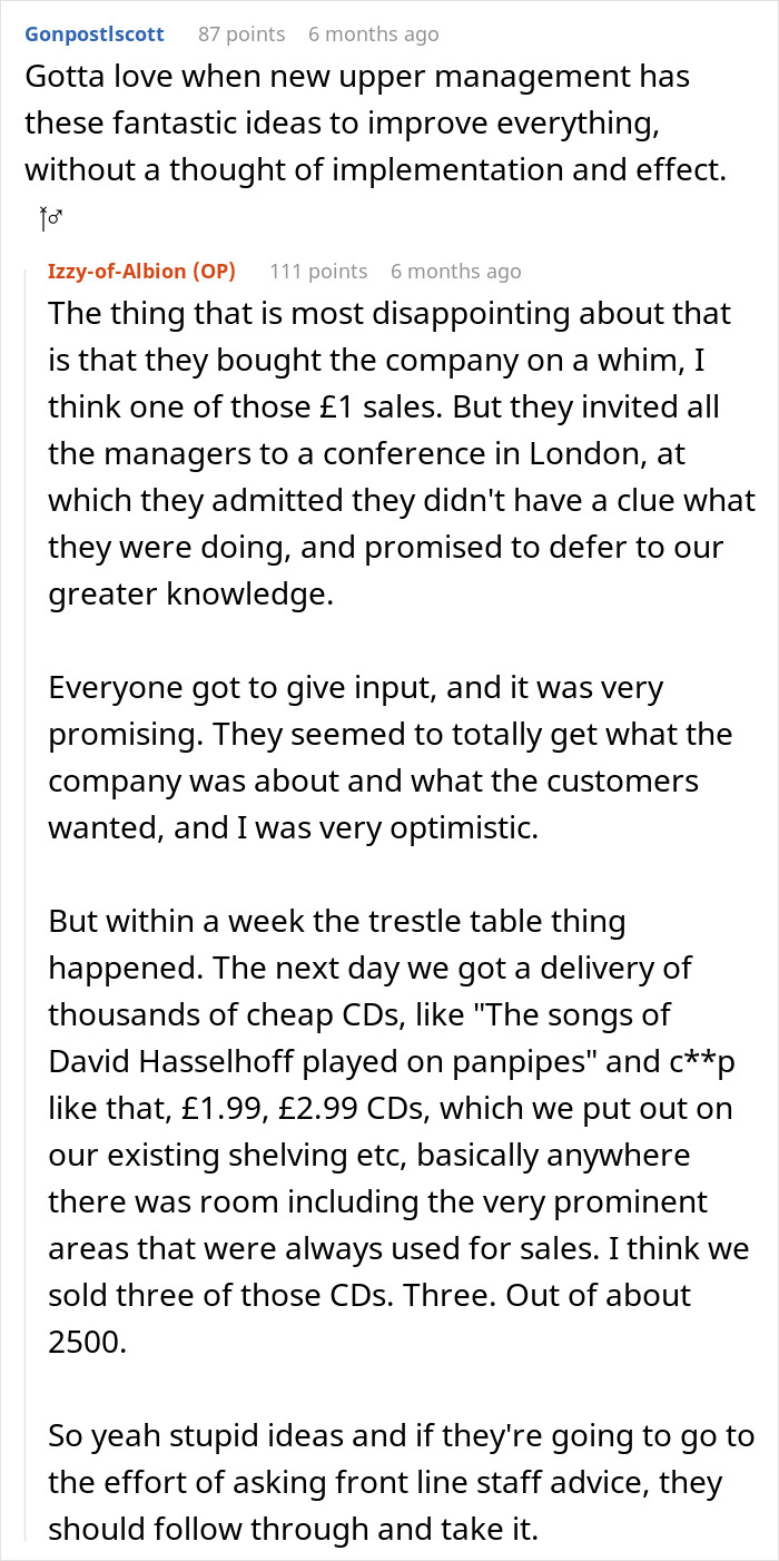 A screenshot showing comments from customers sharing their experiences with a boss's stupid idea to prevent customers. A screenshot showing comments from customers sharing their experiences with a boss's stupid idea to prevent customers.