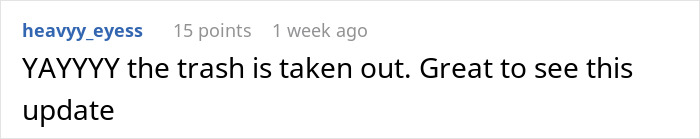 Screenshot of a comment celebrating the girlfriend's update after her boyfriend's 10-day trip.