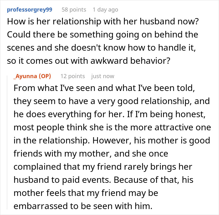 Screenshot of a Reddit comment discussing the bride's relationship with her husband after her bestie ghosted her wedding day. Screenshot of a Reddit comment discussing the bride's relationship with her husband after her bestie ghosted her wedding day.