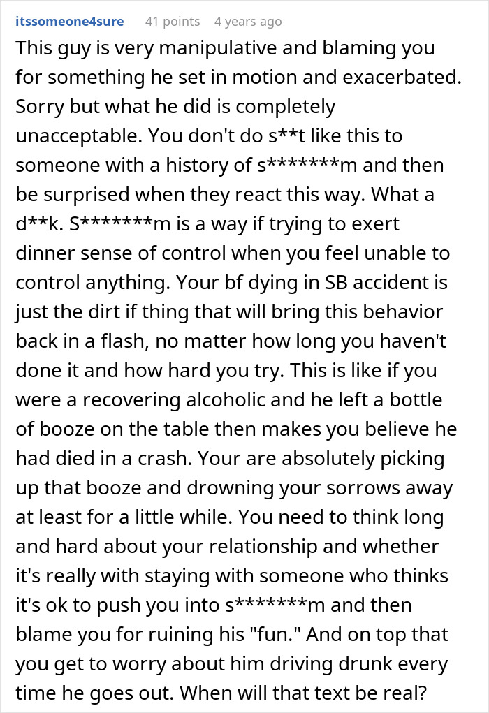 A detailed comment on a boyfriend's cruel prank, highlighting his manipulative behavior and blaming the girlfriend. A detailed comment on a boyfriend's cruel prank, highlighting his manipulative behavior and blaming the girlfriend.