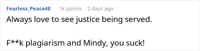 A comment serving advice to the woman and expressing satisfaction that justice is being served against the older friend.