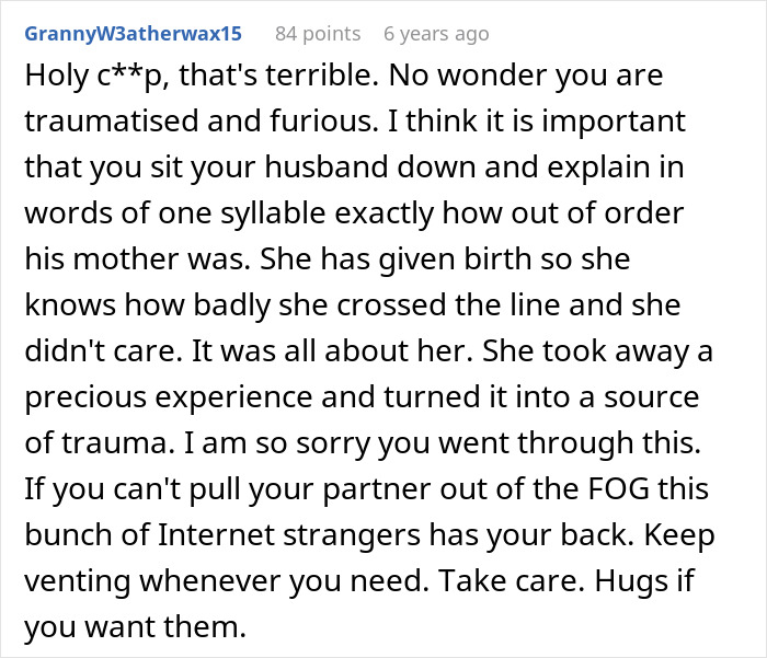 A comment on a new mom's betrayal by her MIL and husband, suggesting the husband needs to understand his mother's actions. A comment on a new mom's betrayal by her MIL and husband, suggesting the husband needs to understand his mother's actions.