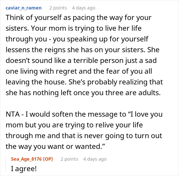 SAHM Tries To Live Through 18YO Daughter After Giving Up Her Career, Teen Finally Pushes Back SAHM Tries To Live Through 18YO Daughter After Giving Up Her Career, Teen Finally Pushes Back