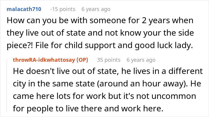 A Reddit comment thread discusses distance in a relationship for a pregnant woman about to give birth and child support. A Reddit comment thread discusses distance in a relationship for a pregnant woman about to give birth and child support.