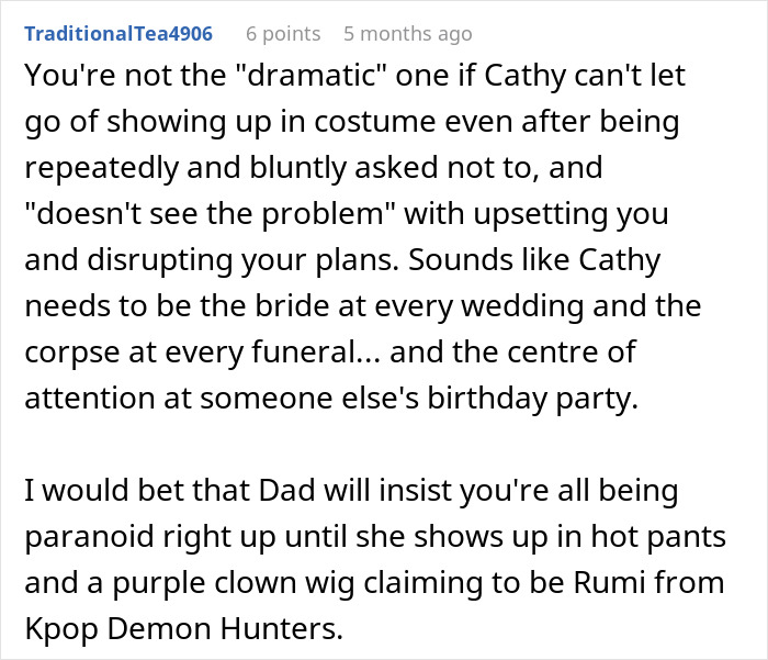 Commentary on a stepmom disrupting a kid's birthday party by dressing up as a K-Pop character. Commentary on a stepmom disrupting a kid's birthday party by dressing up as a K-Pop character.