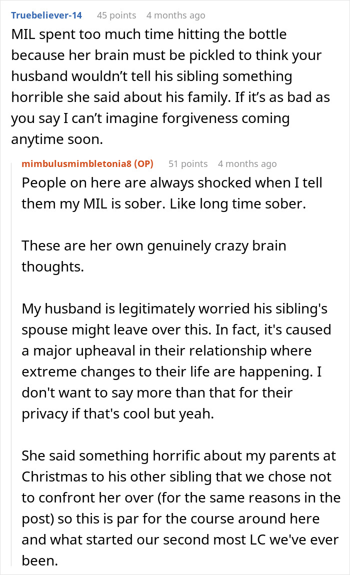 A Reddit comment discussing a gossiping mom and her horrible comments. The user shares how the mom's comments affect the family.