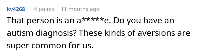 A comment on teen forced to eat what she doesn't want, asking about autism diagnosis for aversions. A comment on teen forced to eat what she doesn't want, asking about autism diagnosis for aversions.