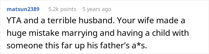 A Reddit comment calling a husband terrible for his behavior during his wife's labor. A Reddit comment calling a husband terrible for his behavior during his wife's labor.