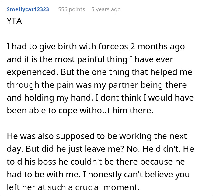 A Reddit comment criticizing a husband for leaving his wife during labor, emphasizing the importance of support. A Reddit comment criticizing a husband for leaving his wife during labor, emphasizing the importance of support.